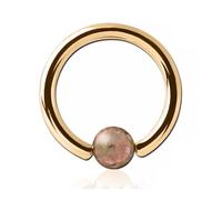 Inoki - 18k gold plated ring with Unakite stone ball - Wire thickness 1.6 mm, Diameter 10 mm, Ball 4 mm