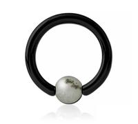 Inoki - Black steel ring with Amazonite stone ball - Wire thickness 1.6 mm, Diameter 14 mm, Ball 6 mm
