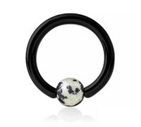Inoki - Black steel ring with Dalmatian Jasper stone ball - Wire thickness 1.2 mm, Diameter 8 mm, Ball 4 mm
