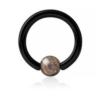 Inoki - Black steel ring with Dark Red Grass stone ball - Wire thickness 2 mm, Diameter 8 mm, Ball 4 mm