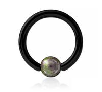 Inoki - Black steel ring with dragon blood stone ball - Wire thickness 3.2 mm, Diameter 14 mm, Ball 6 mm