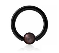 Inoki - Black steel ring with Garnet stone ball - Wire thickness 1.2 mm, Diameter 12 mm, Ball 6 mm