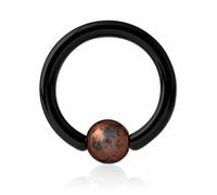 Inoki - Black steel ring with gold Swan Obsidian stone ball - Wire thickness 1.2 mm, Diameter 10 mm, Ball 4 mm