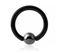 Inoki - Black steel ring with hematite stone ball - Wire thickness 2.5 mm, Diameter 14 mm, Ball 6 mm