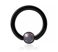 Inoki - Black steel ring with Jaspe Bréchique stone ball - Wire thickness 1.6 mm, Diameter 16 mm, Ball 6 mm