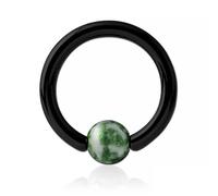 Inoki - Black steel ring with Jaspe Green Dots stone ball - Wire thickness 3.2 mm, Diameter 19 mm, Ball 6 mm