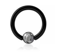 Inoki - Black steel ring with Jaspe Picasso stone ball - Wire thickness 2.5 mm, Diameter 16 mm, Ball 6 mm