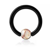 Inoki - Black steel ring with Jaspe Red Network stone ball - Wire thickness 2.5 mm, Diameter 14 mm, Ball 6 mm