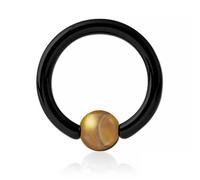 Inoki - Black steel ring with Jasper Wood stone ball - Wire thickness 1.6 mm, Diameter 16 mm, Ball 6 mm