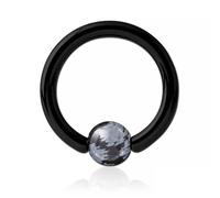 Inoki - Black steel ring with Obsidian Snowflake stone ball - Wire thickness 1.2 mm, Diameter 8 mm, Ball 4 mm