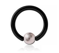 Inoki - Black steel ring with pink zebra jasper stone ball - Wire thickness 1.6 mm, Diameter 12 mm, Ball 6 mm