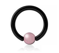 Inoki - Black steel ring with Rose Quartz stone ball - Wire thickness 2 mm, Diameter 10 mm, Ball 4 mm