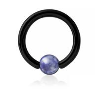 Inoki - Black steel ring with Sodalite Blue Dots stone ball - Wire thickness 2 mm, Diameter 8 mm, Ball 4 mm