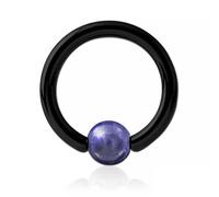 Inoki - Black steel ring with Sodalite stone ball - Wire thickness 1.6 mm, Diameter 16 mm, Ball 6 mm