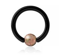 Inoki - Black steel ring with Unakite stone ball - Wire thickness 1.6 mm, Diameter 16 mm, Ball 6 mm