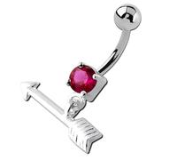Inoki - Silver belly button banana Austrian crystal Cupid's arrow - Wire 1.6 mm, In. length 10 mm, Ball 5 mm - Fushia