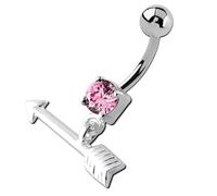 Inoki - Silver belly button banana Austrian crystal Cupid's arrow - Wire 1.6 mm, In. length 10 mm, Ball 5 mm - Light Rose
