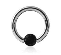 Inoki - Steel ring with black onyx stone ball - Wire thickness 4 mm, Diameter 16 mm, Ball 8 mm