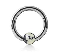 Inoki - Steel ring with Dalmatian Jasper stone ball - Wire thickness 1.2 mm, Diameter 14 mm, Ball 4 mm
