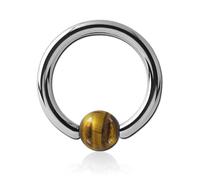 Inoki - Steel ring with golden Tiger Eye stone ball - Wire thickness 1.6 mm, Diameter 14 mm, Ball 6 mm