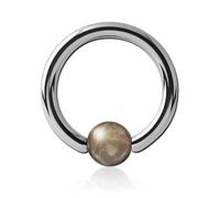 Inoki - Steel ring with Rhodonite Black Line stone ball - Wire thickness 2 mm, Diameter 10 mm, Ball 4 mm