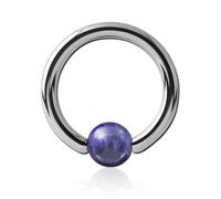 Inoki - Steel ring with Sodalite stone ball - Wire thickness 3.2 mm, Diameter 19 mm, Ball 6 mm