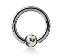 Inoki - Titanium ring with Dalmatian Jasper stone ball - Wire thickness 1.2 mm, Diameter 10 mm, Ball 4 mm