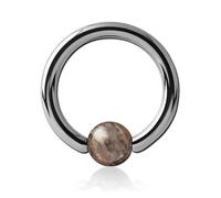 Inoki - Titanium ring with Dark Red Grass stone ball - Wire thickness 1.2 mm, Diameter 8 mm, Ball 4 mm