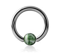 Inoki - Titanium ring with Jaspe Green Dots stone ball - Wire thickness 2 mm, Diameter 14 mm, Ball 6 mm