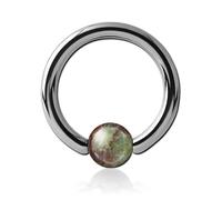 Inoki - Titanium ring with stone ball Green Wood Marble - Wire thickness 1.2 mm, Diameter 10 mm, Ball 4 mm