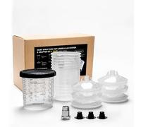 InoKraft Disposable Paint Cup System, Standard 650ml Set of 6 Cups & Lids, 1 Hard Cup with Retaining Ring, 3 Stoppers, HVLP/LVLP Painting System with Adapter - Ideal for Beginners