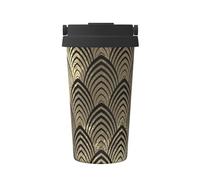 InOmak Art Deco Black,500ml Coffee Mug Insulated Stainless Steel Water Bottle Portable Coffee Cup