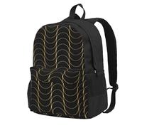 InOmak Art Deco Pattern Seamless Black And Gold, Backpack With Pockets Casual Daypack Water Resistant School Bag for Travelling, Hiking, or Camping
