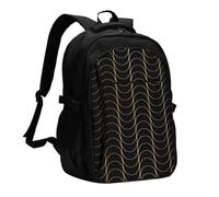 InOmak Art Deco Pattern Seamless Black And Gold, Travel Backpack Casual School Bags Laptop Rucksack With USB Charging Port For Men Women
