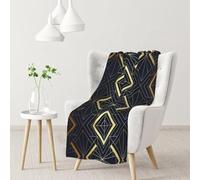 InOmak Art Deco Seamless Blue And Golden Pattern,Soft Blanket Warm Anti-Pilling Flannel Plush Throw Blanket 76 X 102 cm