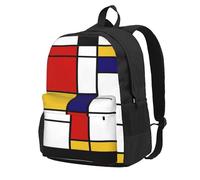 InOmak Artistic Mondrian Style Color Composition Red, Backpack With Pockets Casual Daypack Water Resistant School Bag for Travelling, Hiking, or Camping