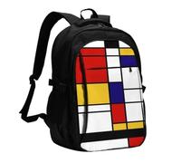 InOmak Artistic Mondrian Style Color Composition Red, Travel Backpack Casual School Bags Laptop Rucksack With USB Charging Port For Men Women