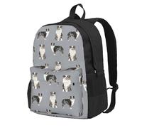 InOmak Australian Shepherd Blue Merle Dog Simple Grey, Backpack With Pockets Casual Daypack Water Resistant School Bag for Travelling, Hiking, or Camping