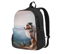 InOmak Australian Shepherd Mountains Aussie Pets Dogs, Backpack With Pockets Casual Daypack Water Resistant School Bag for Travelling, Hiking, or Camping