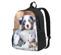 InOmak Australian Shepherd Snow Winter Beautiful Dogs, Backpack With Pockets Casual Daypack Water Resistant School Bag for Travelling, Hiking, or Camping