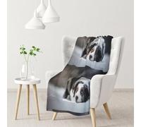 InOmak Australian Shepherd Winter Snow White Gray Dogs,Soft Blanket Warm Anti-Pilling Flannel Plush Throw Blanket 76 X 102 cm
