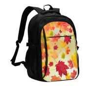InOmak Autumn Maple Leaves Falling Golden Leaf Harvest Orange Red Yellow, Travel Backpack Casual School Bags Laptop Rucksack With USB Charging Port For Men Women