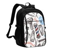 InOmak Barber Shop Monochrome, Travel Backpack Casual School Bags Laptop Rucksack With USB Charging Port For Men Women