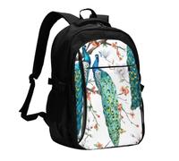 InOmak Beautiful Peacock Flowers Print, Travel Backpack Casual School Bags Laptop Rucksack With USB Charging Port For Men Women