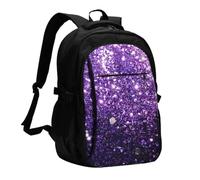 InOmak Beautiful Purple Glitter, Travel Backpack Casual School Bags Laptop Rucksack With USB Charging Port For Men Women