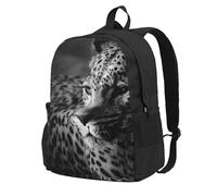 InOmak Black And White Image Of A Leopard, Backpack With Pockets Casual Daypack Water Resistant School Bag for Travelling, Hiking, or Camping