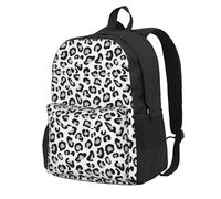 InOmak Black And White Leopard Print, Backpack With Pockets Casual Daypack Water Resistant School Bag for Travelling, Hiking, or Camping