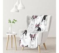InOmak Black Frenchie Cartoon French Bulldog Pink Glasses White Dog,Soft Blanket Warm Anti-Pilling Flannel Plush Throw Blanket 76 X 102 cm
