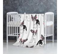 InOmak Black Frenchie Cartoon French Bulldog Pink Glasses White Dog,Soft Blanket Warm Anti-Pilling Flannel Plush Throw Blanket 76 X 127 cm