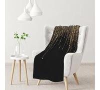 InOmak Black Gold Sparkly Glitter Fringe,Soft Blanket Warm Anti-Pilling Flannel Plush Throw Blanket 76 X 102 cm